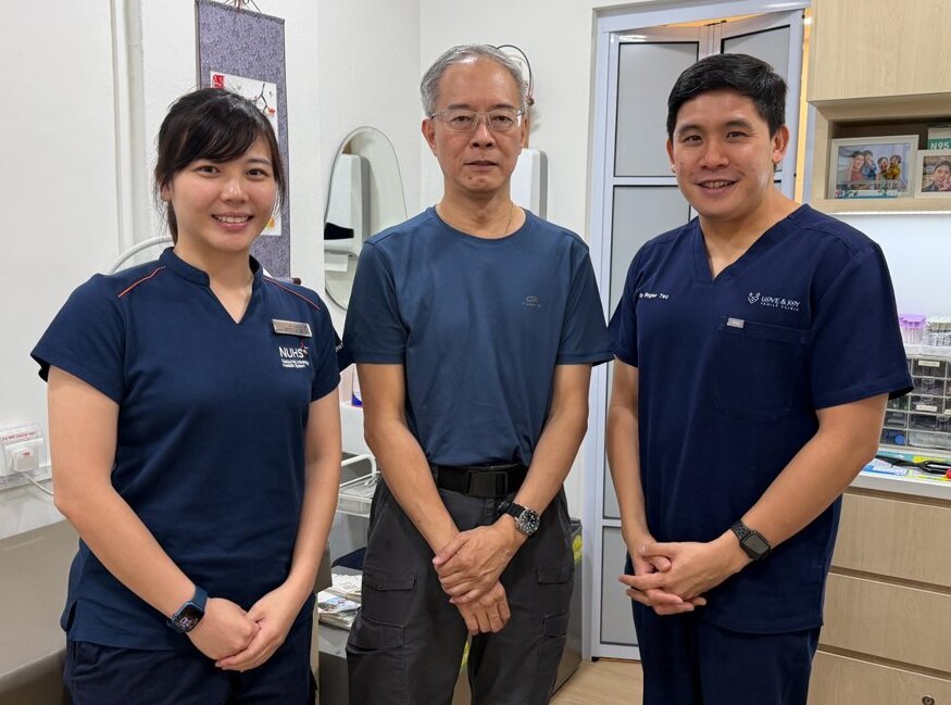 From left: Community Health Coach Ms Ho Xian Li, Mr Seeto and family physician Dr Roger Teo